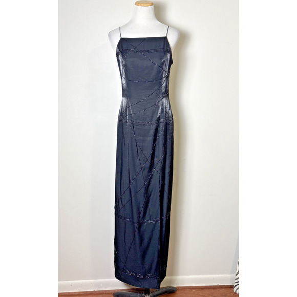 JS Boutique Black Shimmer Beaded Maxi Dress Size 8 Strappy Whimsigoth Formal - Picture 1 of 11